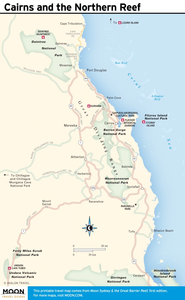 Travel map of Cairns and the Northern Reef, Australia