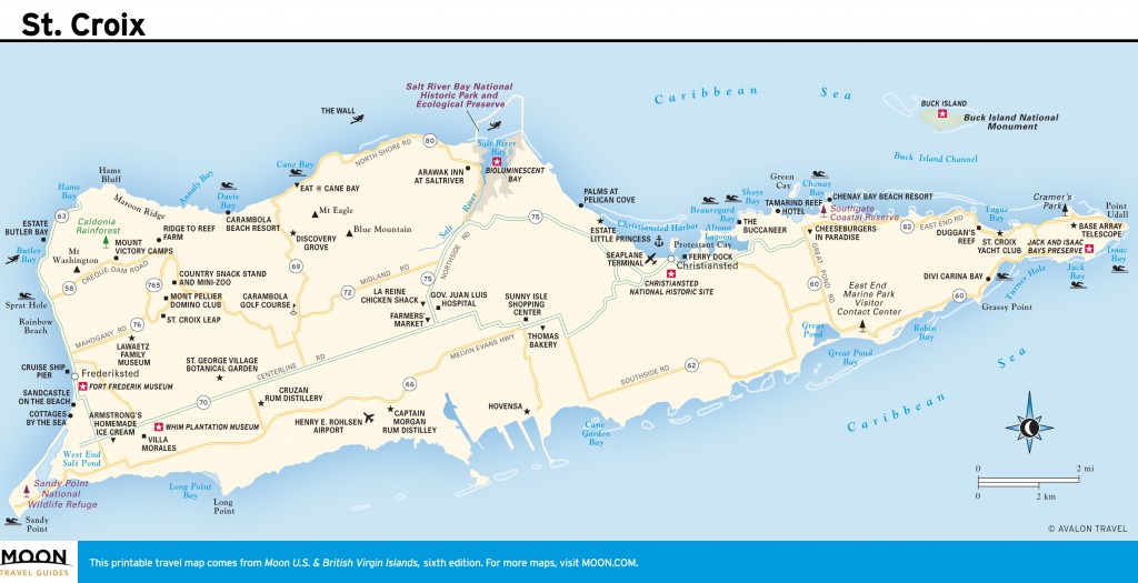 Travel map of St. Croix, Virgin Islands