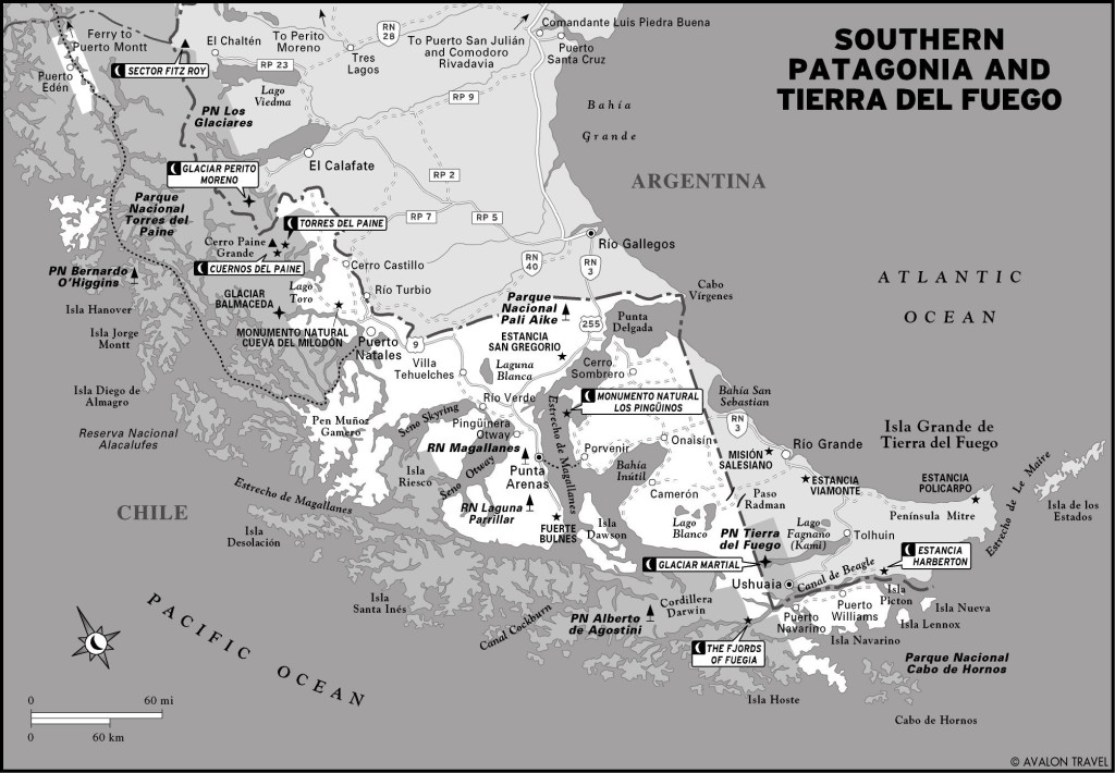 Map of Southern Patagonia and Tierra del Fuego