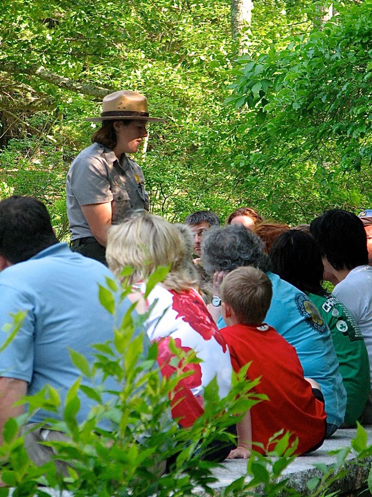 A ranger talks to a group in Acadia National Park.