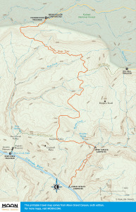 Travel map of the Thunder River Trail in the Grand Canyon