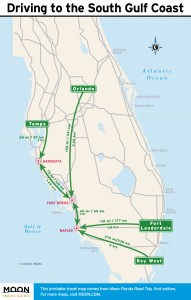 Travel map of Driving Distances to the South Gulf Coast of Florida