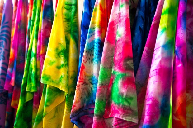 Colourful pareos for sale at the market.