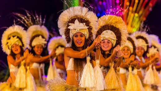 A dance group performs during the Heiva i Tahiti cultural festival in Papeete.