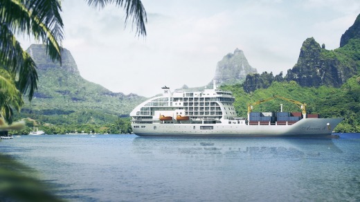 The Aranui 5 freighter-cum-cruise ship in Cooks Bay, Moorea.