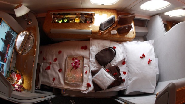 The bed on an Emirates first class seat.