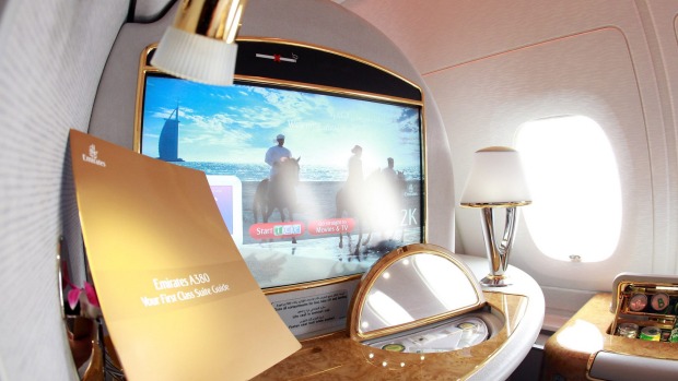 A first class seat lined with gold.