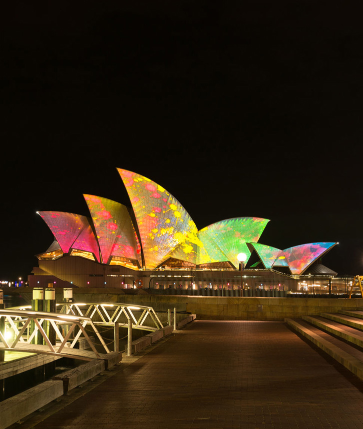 The Sydney Opera House, lit up for Vivid Sydney, 2014.