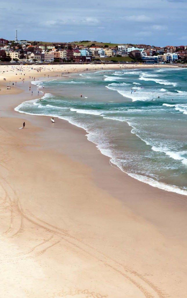 Waves roll in on beautiful Bondi Beach in Sydney, Australia.