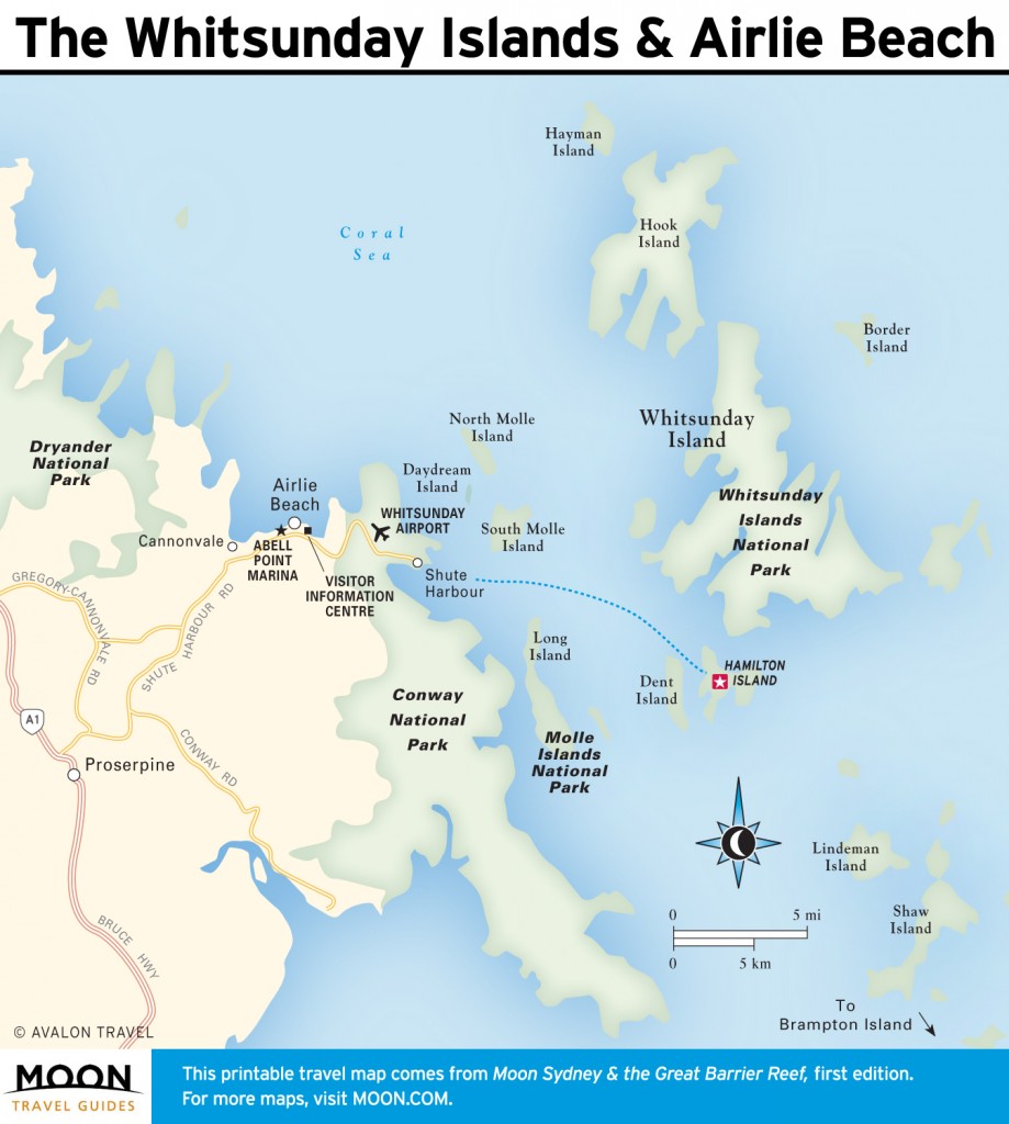 Travel map of The Whitsunday Islands and Airlie Beach, Australia
