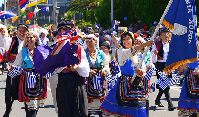 Australians of Greek heritage dress in traditional clothing on Australia Day.