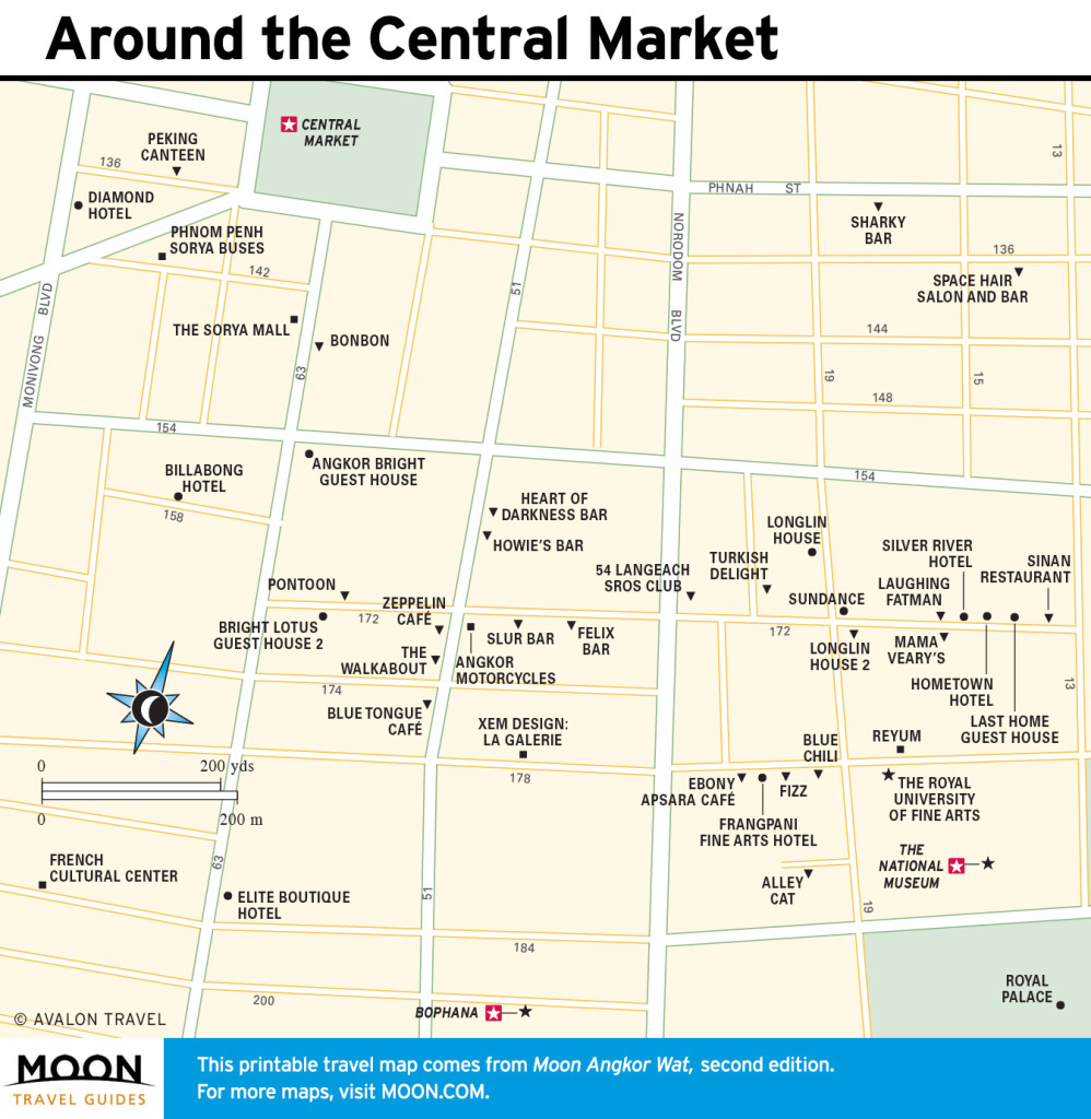 Travel Map of Phnom Penh Around the Central Market