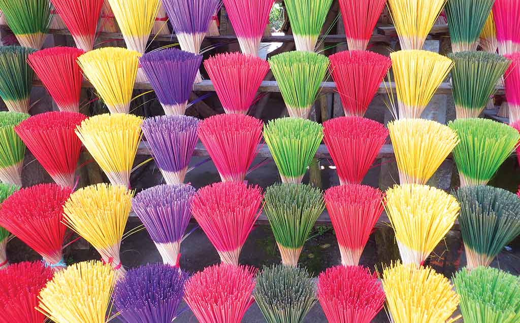 Colorful incense, used at pagodas, temples, and family altars. Photo © Dana Filek-Gibson.