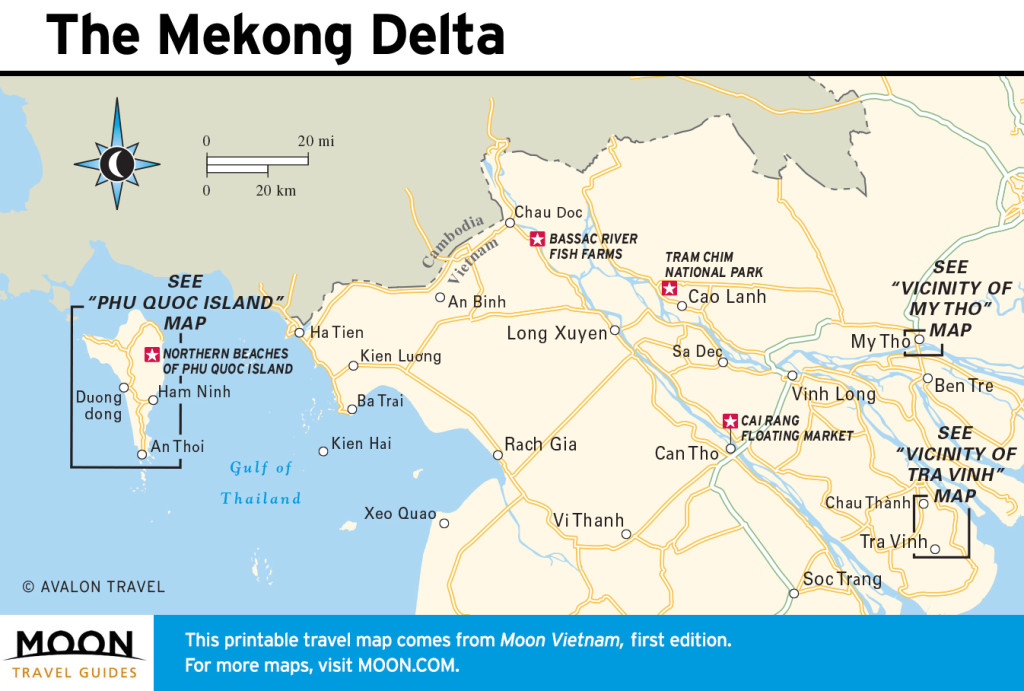 Travel map of the Mekong Delta in Vietnam