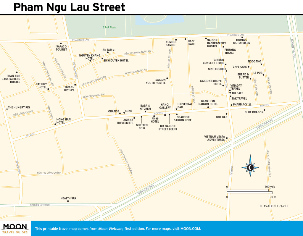 Travel map of Pham Ngu Lao Street in Ho Chi Minh City, Vietnam