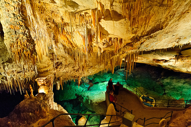 Lights illuminate the inside of Fantasy Cave in Bermuda's Hamilton Parish.