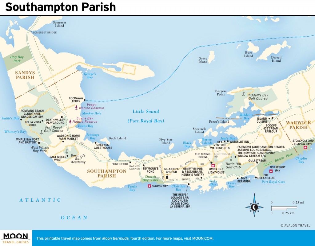 Travel map of Southampton Parish, Bermuda