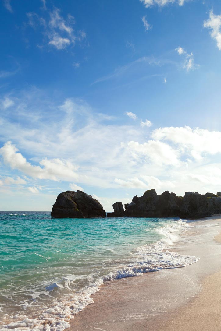 Waves wash up on the shore at Warwick Long Bay in Bermuda.