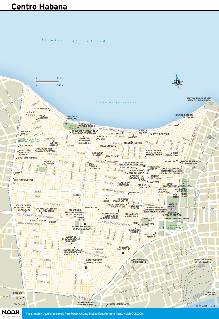 Travel map of Centro Habana in Cuba