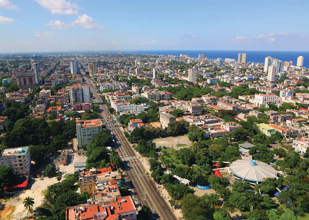 Aerial view of calle 23 in Havana. Photo © Christopher P. Baker.
