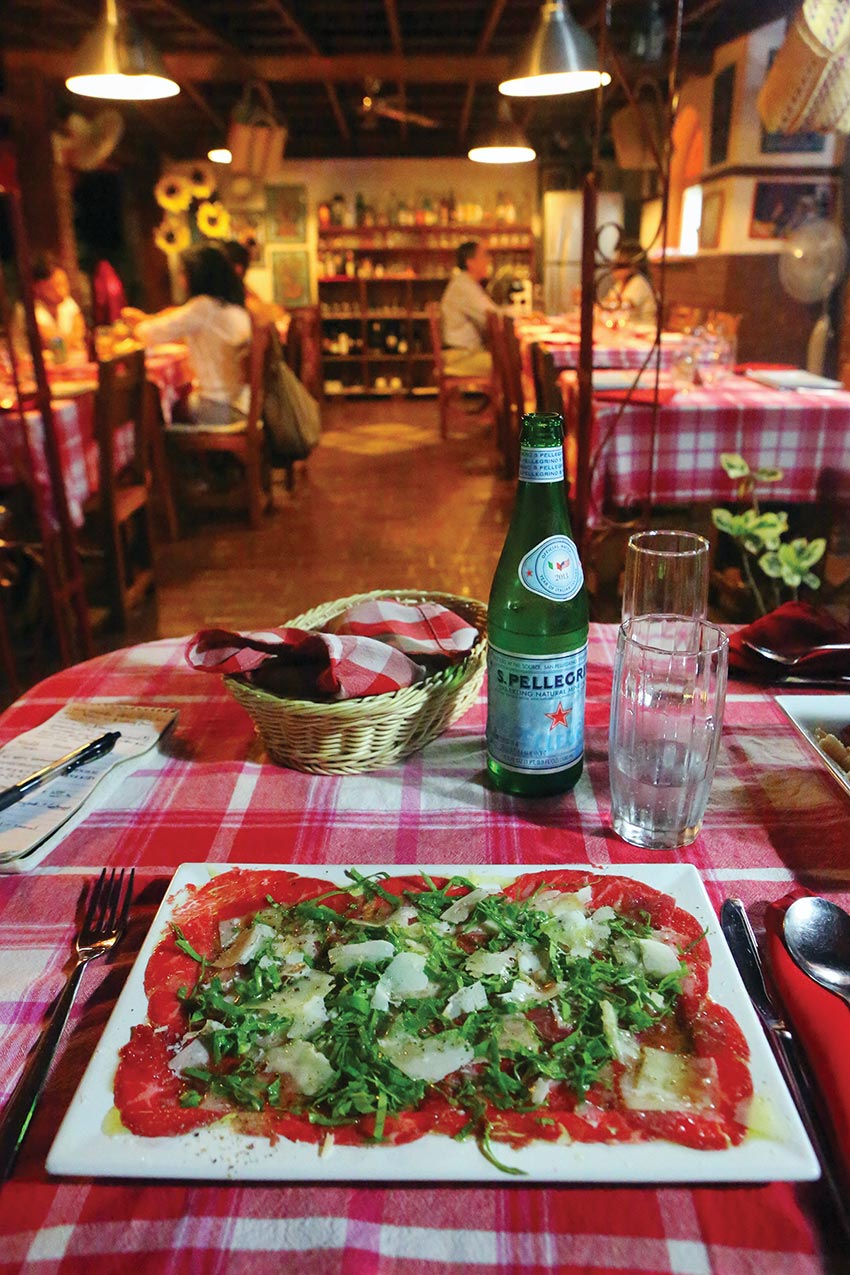 Beef carpaccio with parmesan, arugula, and olive oil at Corte de Principe. Photo © Christopher P. Baker.