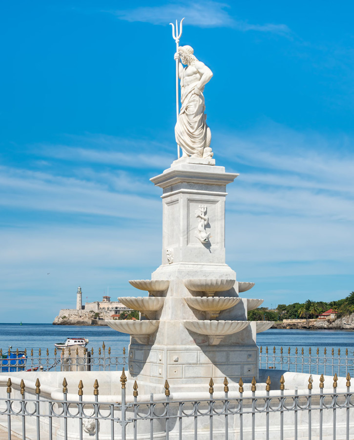 The Fuente de Neptuno statue watches over Havana's harbor entrance.