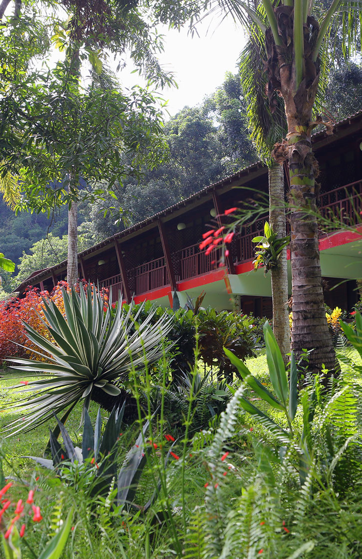 The long balcony of the two-story villa El Salton in Cuba's Santiago Province.