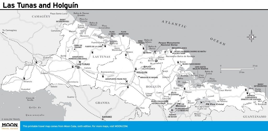 Travel map of Las Tunas and Holguín, Cuba