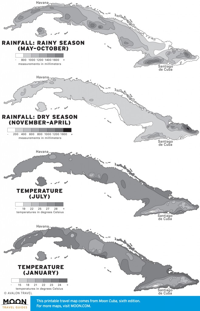 Travel map showing Rainfall in Cuba.