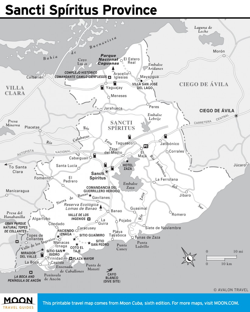 Travel map of Sancti Spíritus Province, Cuba
