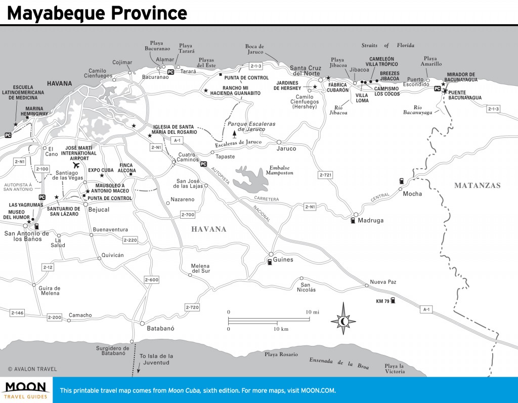 Travel map of Mayabeque Province, Cuba