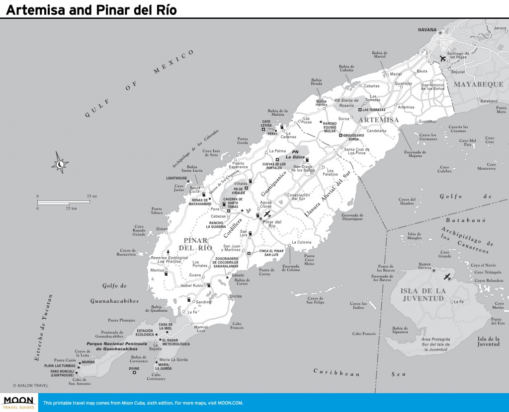 Travel map of Artemisa and Pinar del Río, Cuba