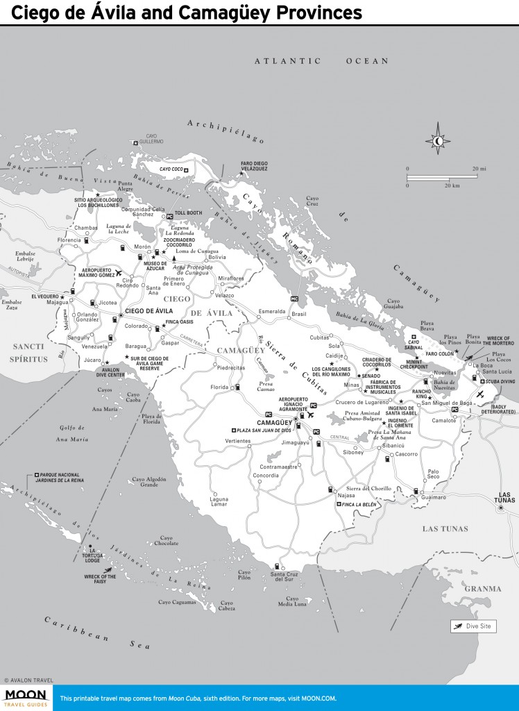 Travel map of Ciego de Ávila and Camagüey Provinces, Cuba