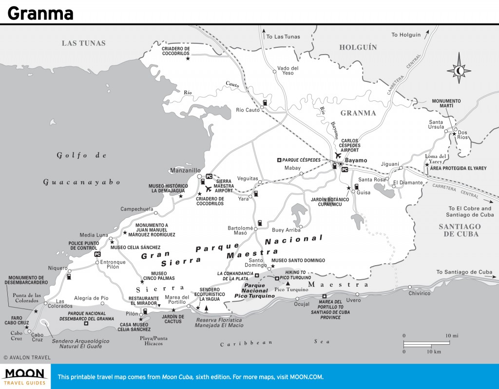 Travel map of Granma, Cuba.