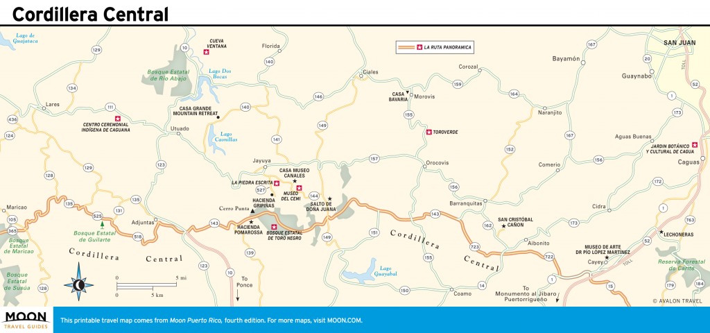 Travel map of Cordillera Central, Puerto Rico