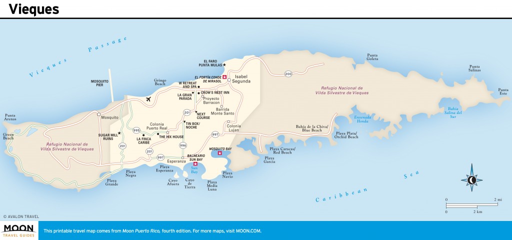 Travel map of Vieques, Puerto Rico