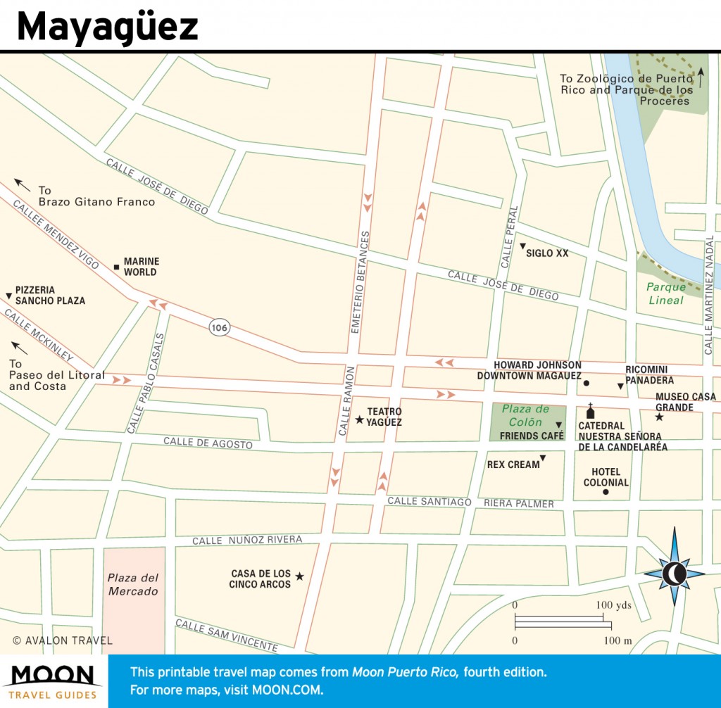 Travel map of Mayagüez, Puerto Rico