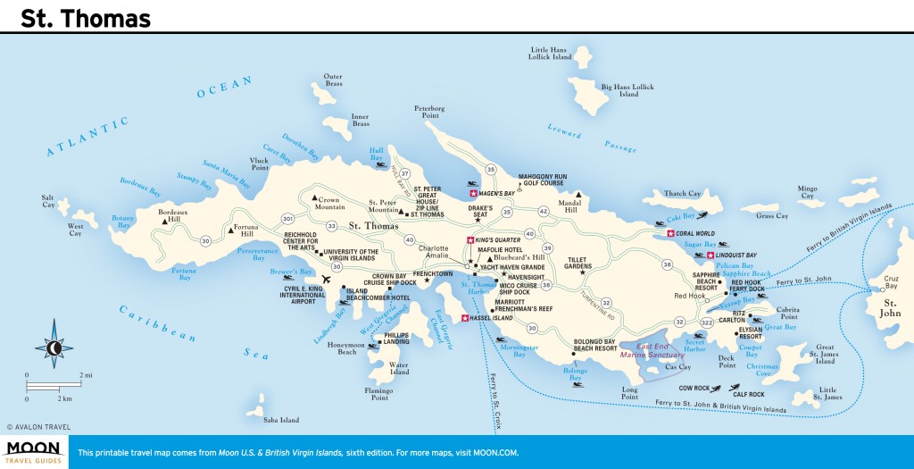 Travel map of St. Thomas, Virgin Islands