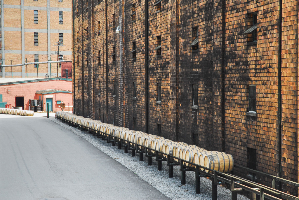 Oak barrels used for aging whiskey along the Bourbon Trail, Kentucky. Photo 123rf.