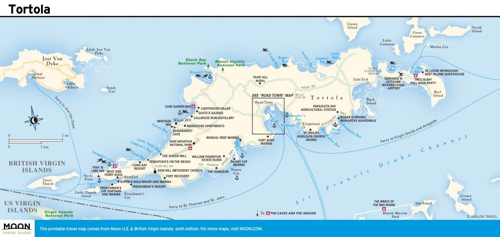 Travel map of Tortola, Virgin Islands