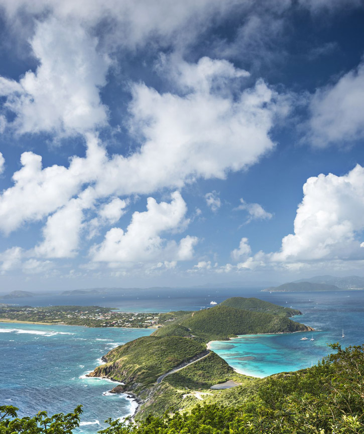 The view from Gorda Peak on Virgin Gorda in the British Virgin Islands of the Carribean.