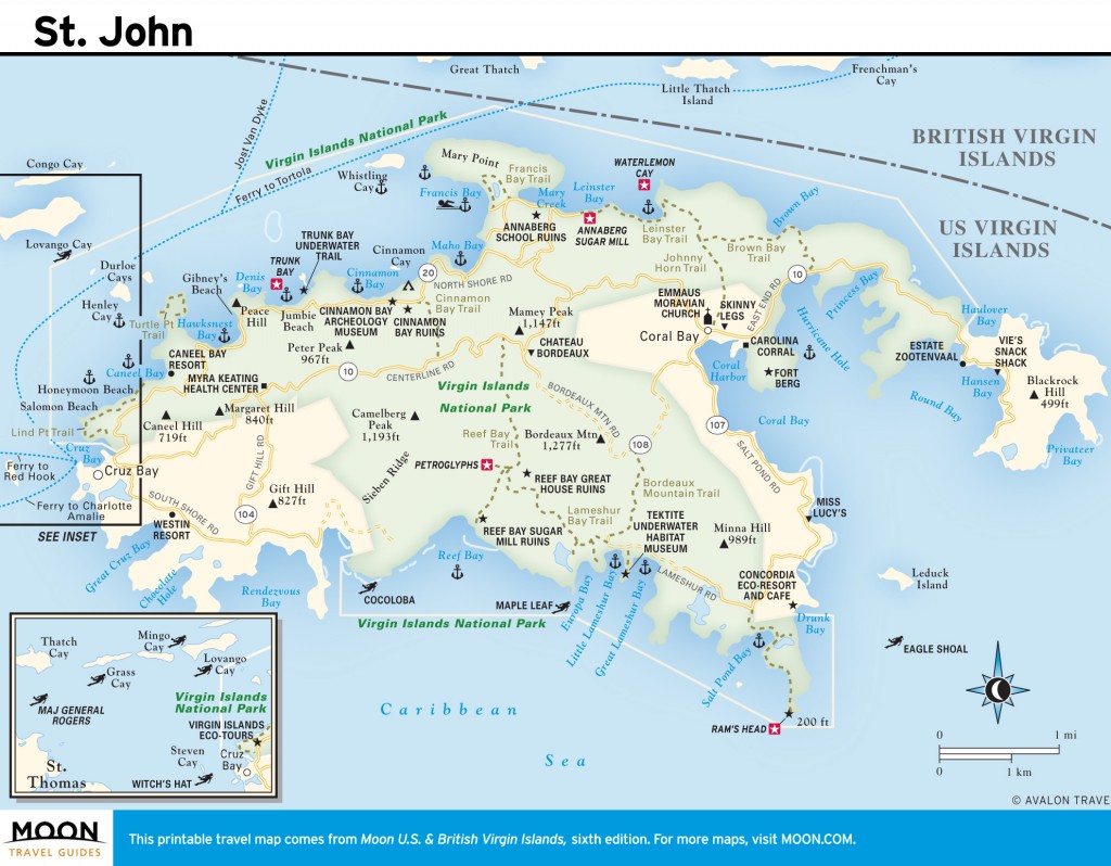 Travel map of St. John, Virgin Islands