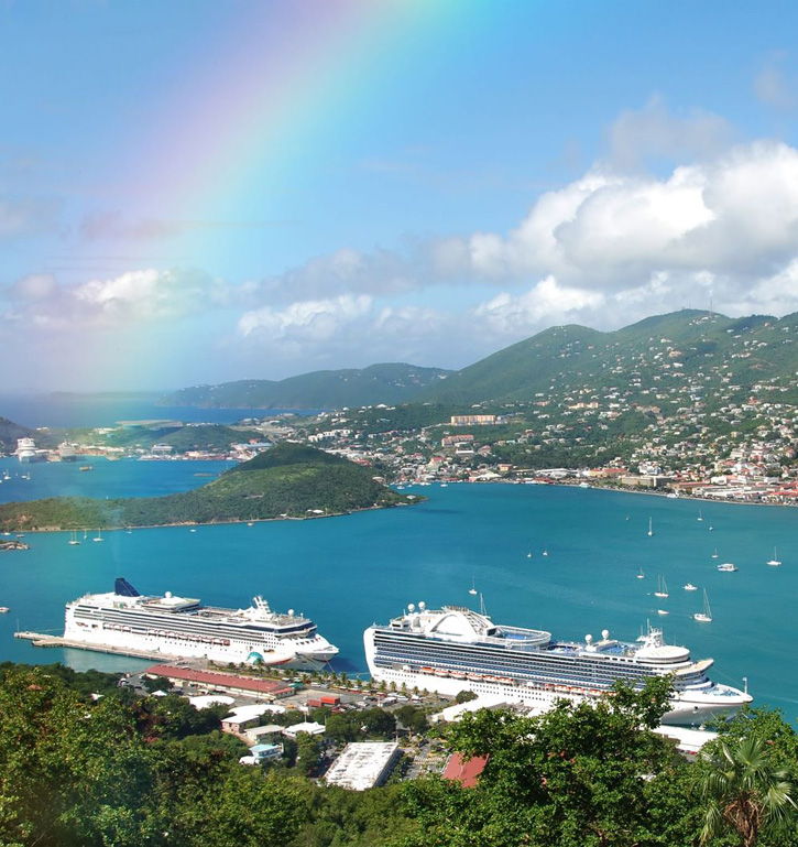 Cruise ships docked in the bay at St. Thomas, US Virgin islands