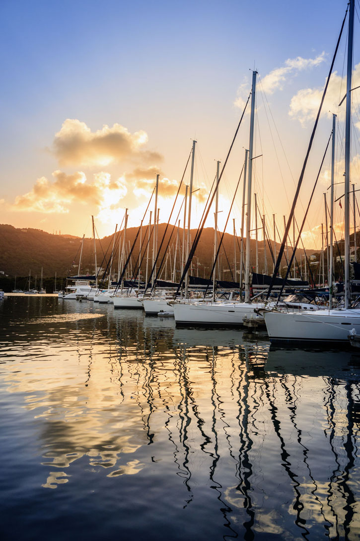 Sailboats at a marina on Tortola in the British Virgin Islands.