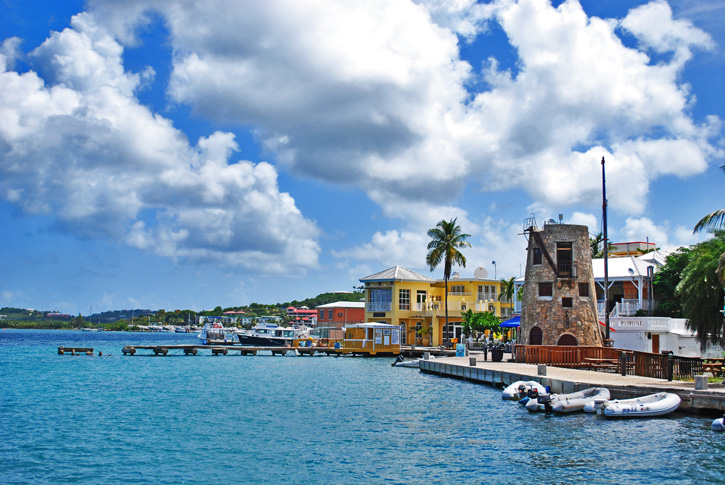 A sunny day at Christiansted Harbor on St. Croix island.
