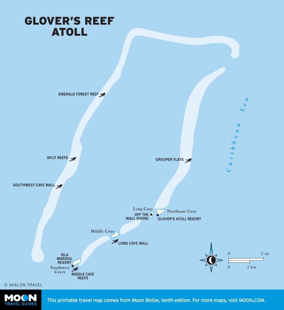 Map of Glovers Reef Atoll, Belize