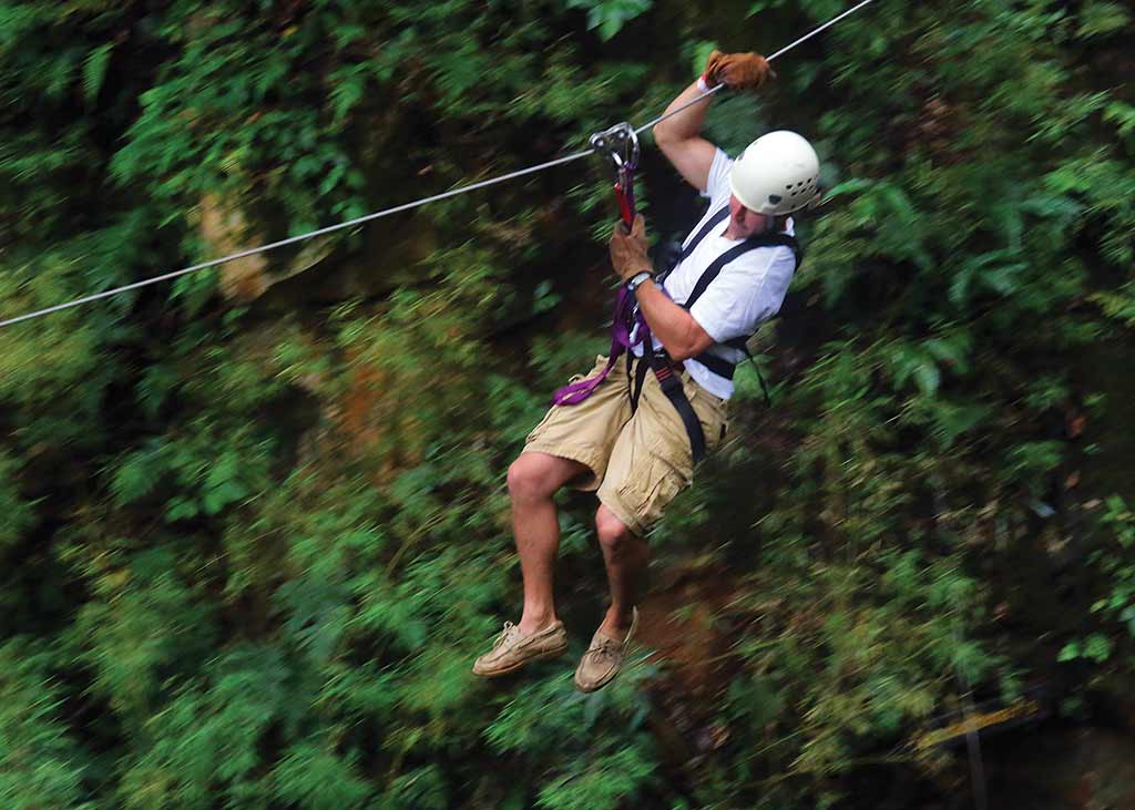 Zip-lining at Sky Trek, Arenal. Photo © Christopher P. Baker.