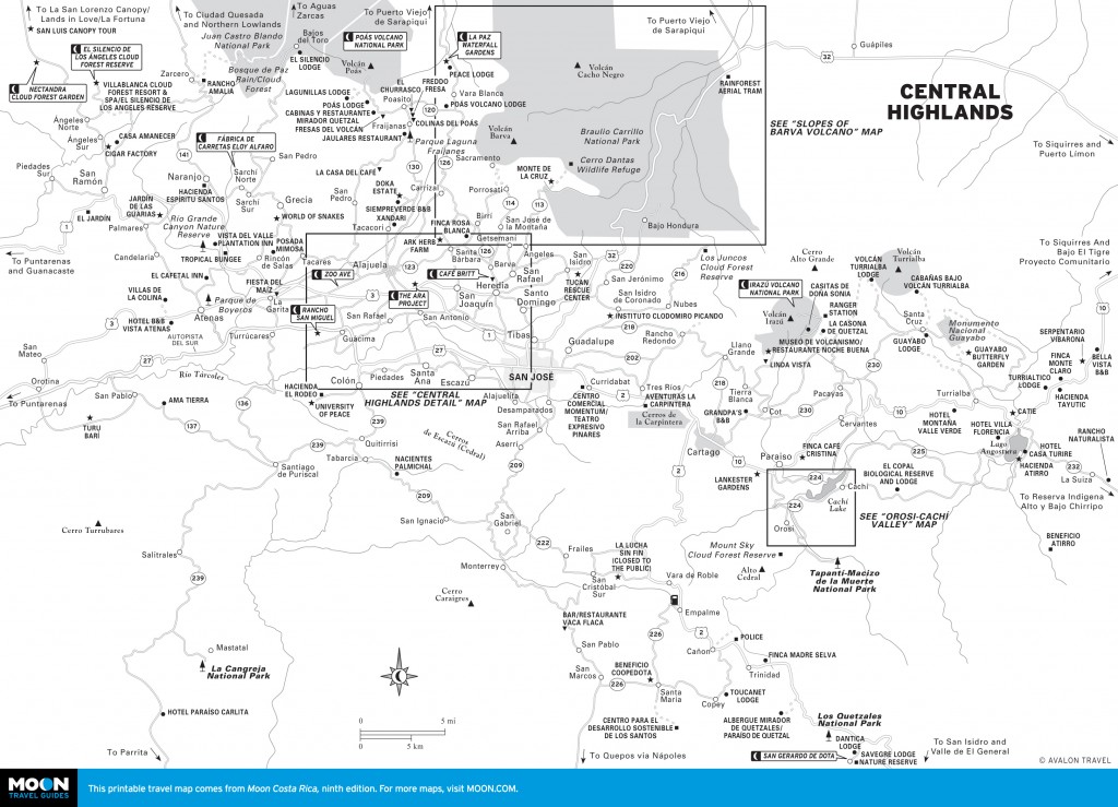 Map of the Central Highlands, Costa Rica