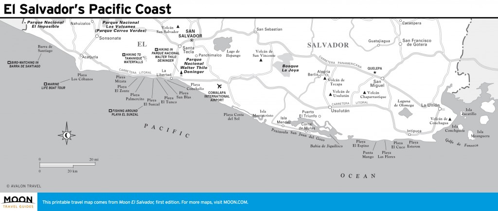 Travel map of the Pacific Coast of El Salvador
