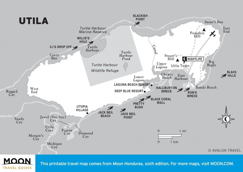 Travel map of Utila, Honduras